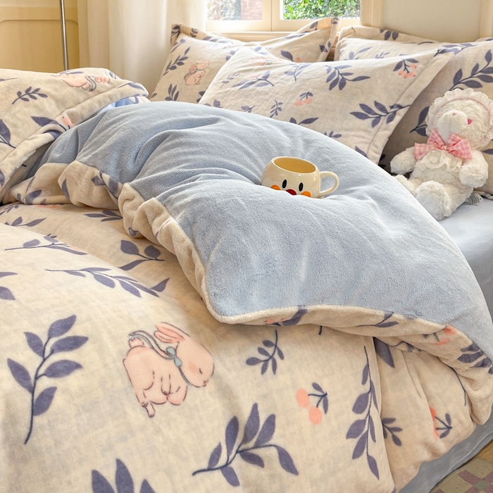 91家纺网 家纺一手货源 找家纺 沐慕 2025新款高克重牛奶绒四件套 牛奶绒-兔稚