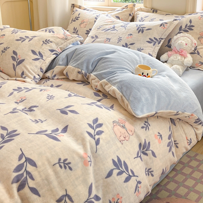 91家纺网 家纺一手货源 找家纺 沐慕 2025新款高克重牛奶绒四件套 牛奶绒-兔稚