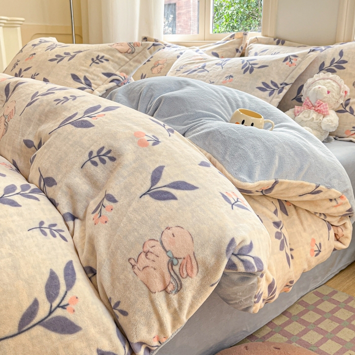 91家纺网 家纺一手货源 找家纺 沐慕 2025新款高克重牛奶绒四件套 牛奶绒-兔稚