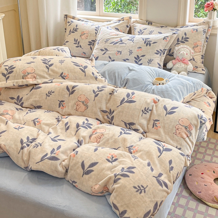 91家纺网 家纺一手货源 找家纺 沐慕 2025新款高克重牛奶绒四件套 牛奶绒-兔稚