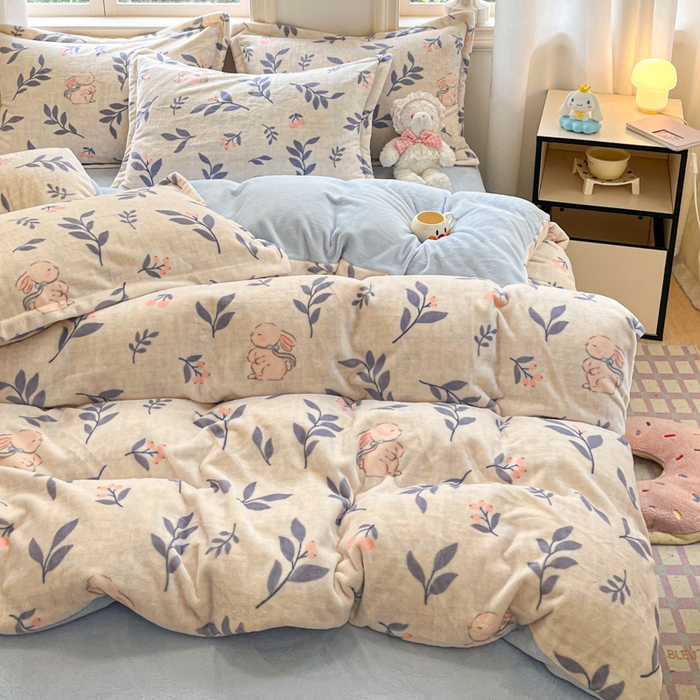 91家纺网 家纺一手货源 找家纺 沐慕 2025新款高克重牛奶绒四件套 牛奶绒-兔稚