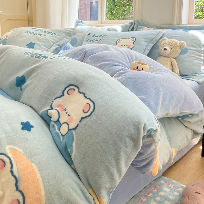 沐慕 2025新款高克重牛奶绒四件套 牛奶绒-晚安熊