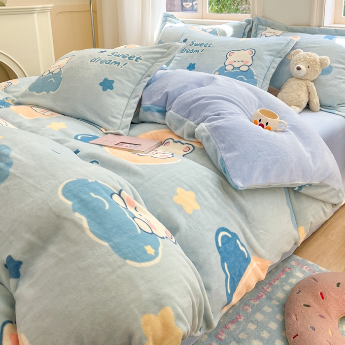 91家纺网 家纺一手货源 找家纺 沐慕 2025新款高克重牛奶绒四件套 牛奶绒-晚安熊