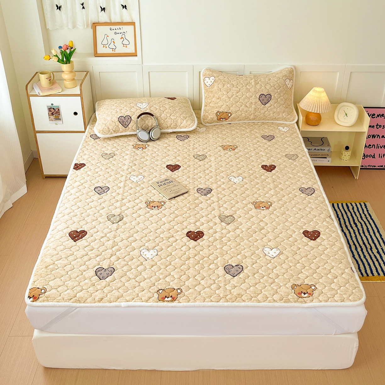 富馨莱 2025新款牛奶绒夹棉床垫床盖支持一件定制 脏脏熊