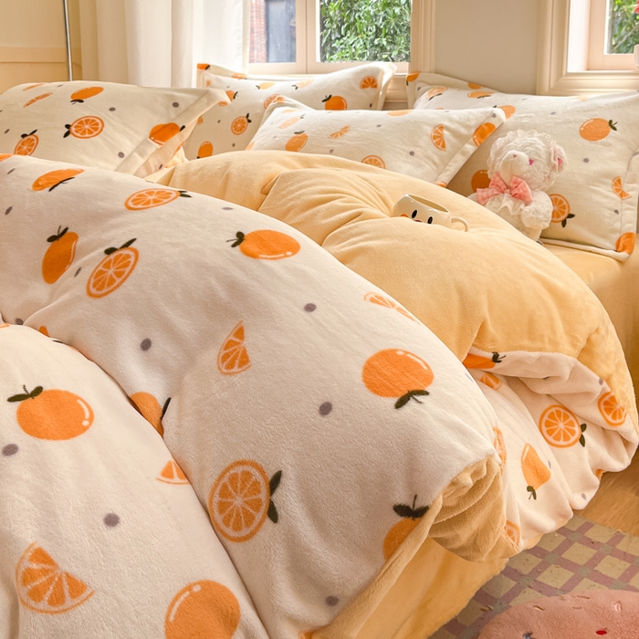 沐慕 2025新款高克重牛奶绒四件套 牛奶绒-小橙子