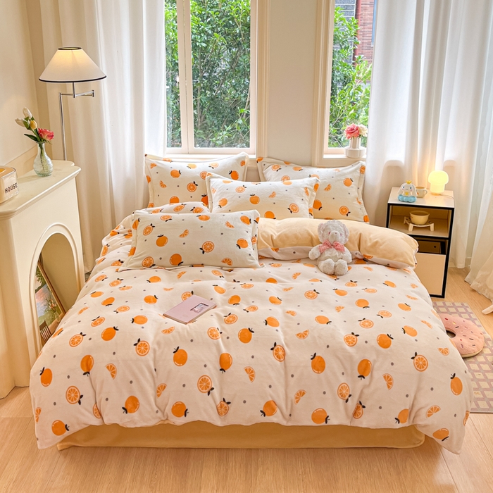 91家纺网 家纺一手货源 找家纺 沐慕 2025新款高克重牛奶绒四件套 牛奶绒-小橙子