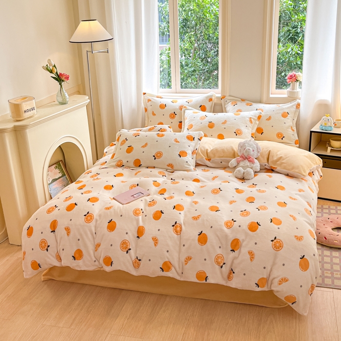 91家纺网 家纺一手货源 找家纺 沐慕 2025新款高克重牛奶绒四件套 牛奶绒-小橙子