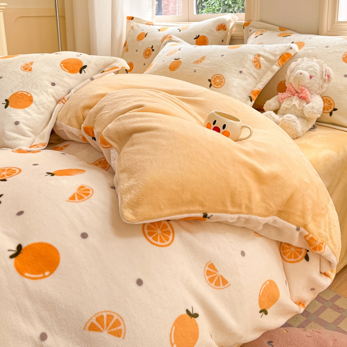 91家纺网 家纺一手货源 找家纺 沐慕 2025新款高克重牛奶绒四件套 牛奶绒-小橙子