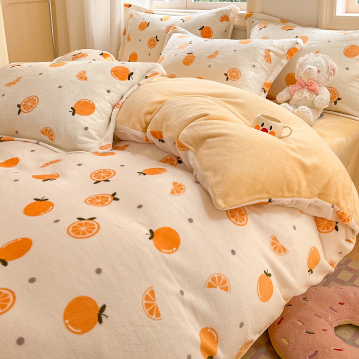 91家纺网 家纺一手货源 找家纺 沐慕 2025新款高克重牛奶绒四件套 牛奶绒-小橙子