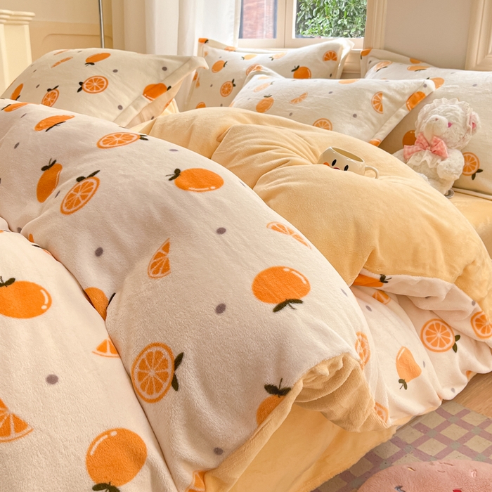 91家纺网 家纺一手货源 找家纺 沐慕 2025新款高克重牛奶绒四件套 牛奶绒-小橙子