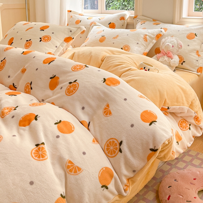 91家纺网 家纺一手货源 找家纺 沐慕 2025新款高克重牛奶绒四件套 牛奶绒-小橙子