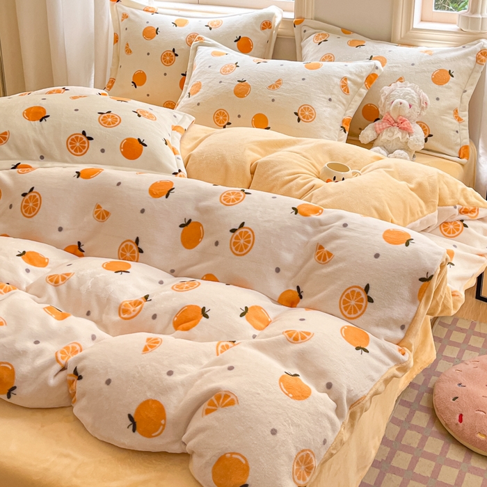 91家纺网 家纺一手货源 找家纺 沐慕 2025新款高克重牛奶绒四件套 牛奶绒-小橙子