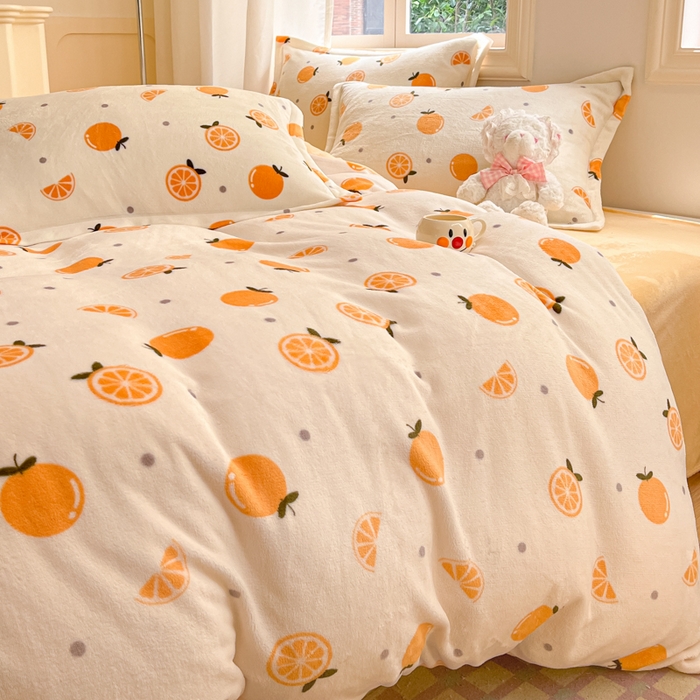 91家纺网 家纺一手货源 找家纺 沐慕 2025新款高克重牛奶绒四件套 牛奶绒-小橙子