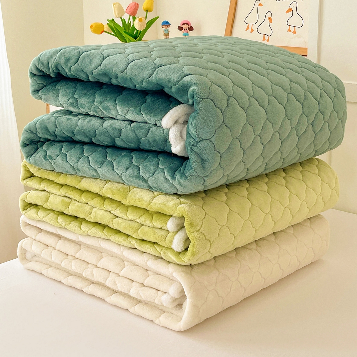 91家纺网 家纺一手货源 找家纺 富馨莱 2025新款牛奶绒夹棉床垫床盖支持一件定制 组合图