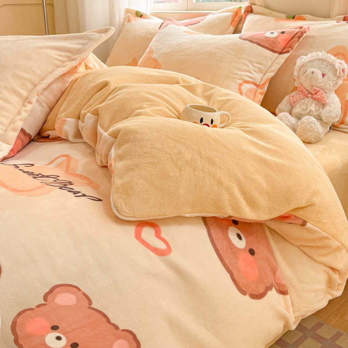 91家纺网 家纺一手货源 找家纺 沐慕 2025新款高克重牛奶绒四件套 牛奶绒-星星熊