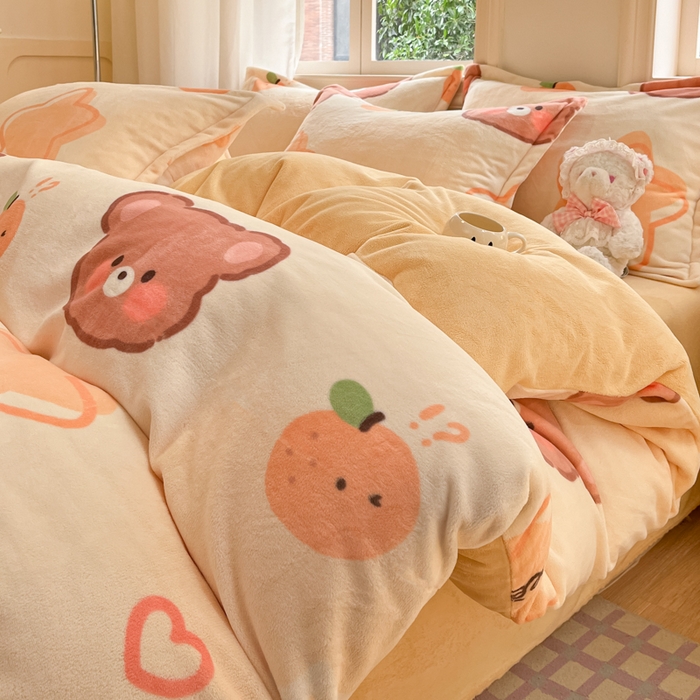 91家纺网 家纺一手货源 找家纺 沐慕 2025新款高克重牛奶绒四件套 牛奶绒-星星熊