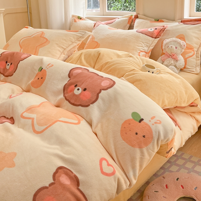 91家纺网 家纺一手货源 找家纺 沐慕 2025新款高克重牛奶绒四件套 牛奶绒-星星熊