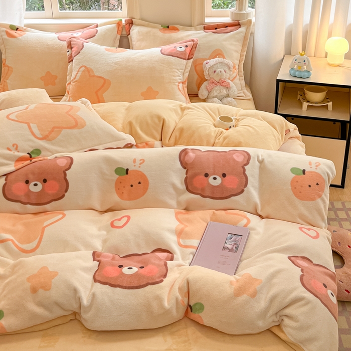 91家纺网 家纺一手货源 找家纺 沐慕 2025新款高克重牛奶绒四件套 牛奶绒-星星熊