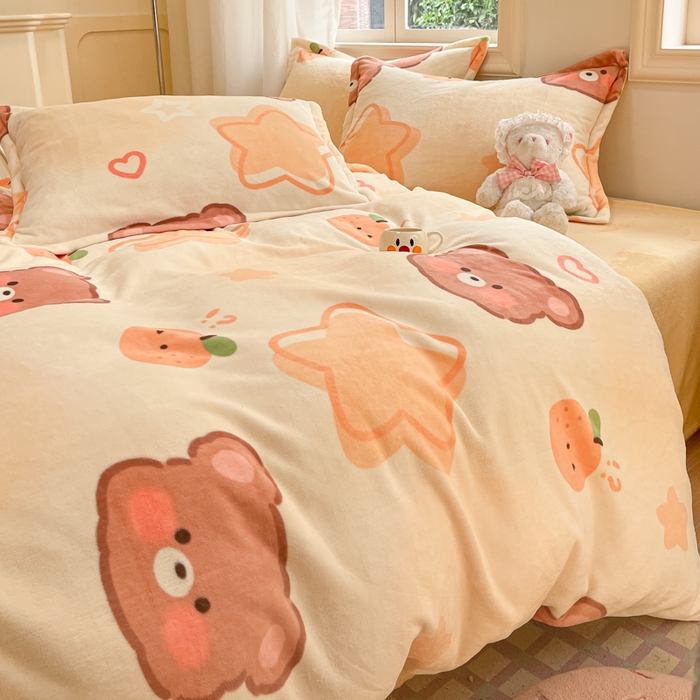 91家纺网 家纺一手货源 找家纺 沐慕 2025新款高克重牛奶绒四件套 牛奶绒-星星熊