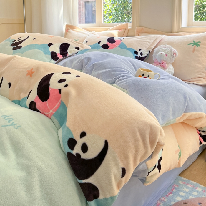 沐慕 2025新款高克重牛奶绒四件套 牛奶绒-熊墩墩