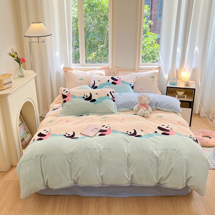 91家纺网 家纺一手货源 找家纺 沐慕 2025新款高克重牛奶绒四件套 牛奶绒-熊墩墩