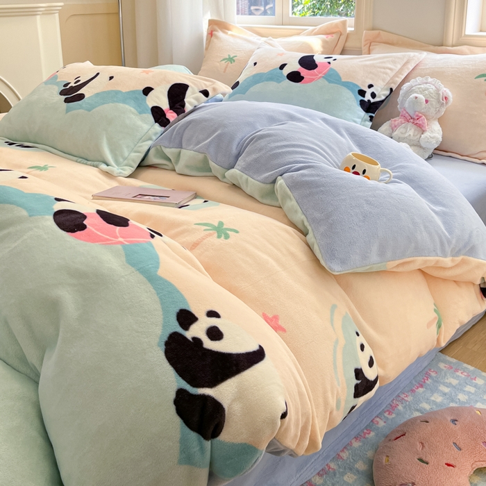 91家纺网 家纺一手货源 找家纺 沐慕 2025新款高克重牛奶绒四件套 牛奶绒-熊墩墩