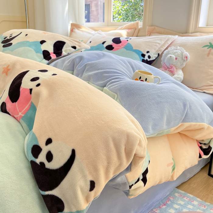 91家纺网 家纺一手货源 找家纺 沐慕 2025新款高克重牛奶绒四件套 牛奶绒-熊墩墩