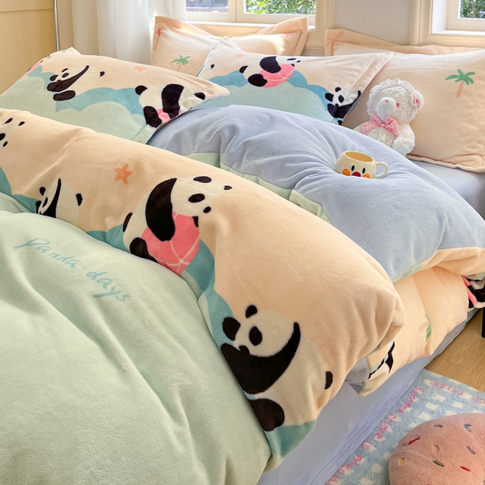 91家纺网 家纺一手货源 找家纺 沐慕 2025新款高克重牛奶绒四件套 牛奶绒-熊墩墩