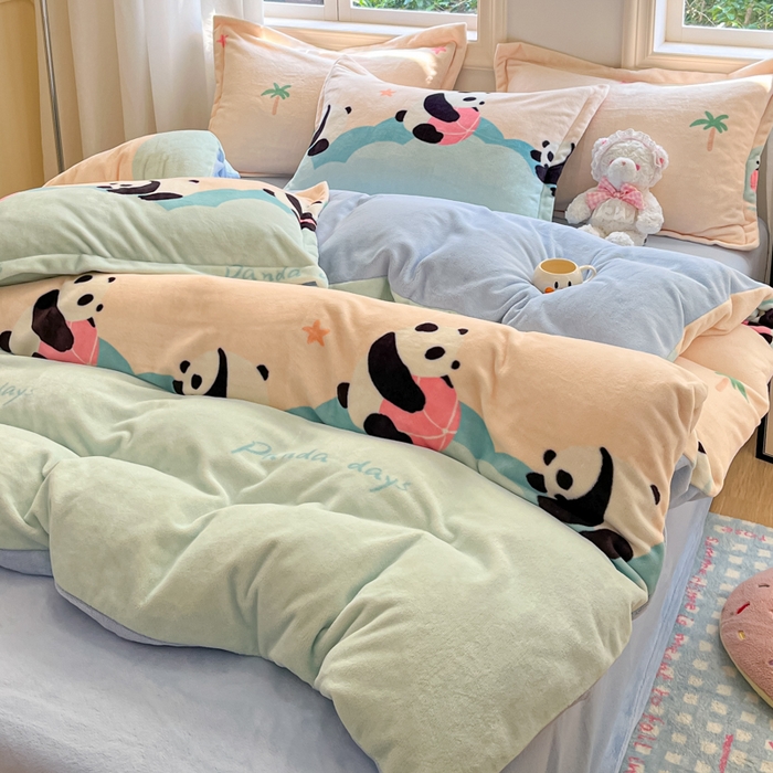 91家纺网 家纺一手货源 找家纺 沐慕 2025新款高克重牛奶绒四件套 牛奶绒-熊墩墩