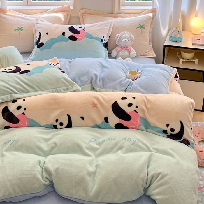 91家纺网 家纺一手货源 找家纺 沐慕 2025新款高克重牛奶绒四件套 牛奶绒-熊墩墩