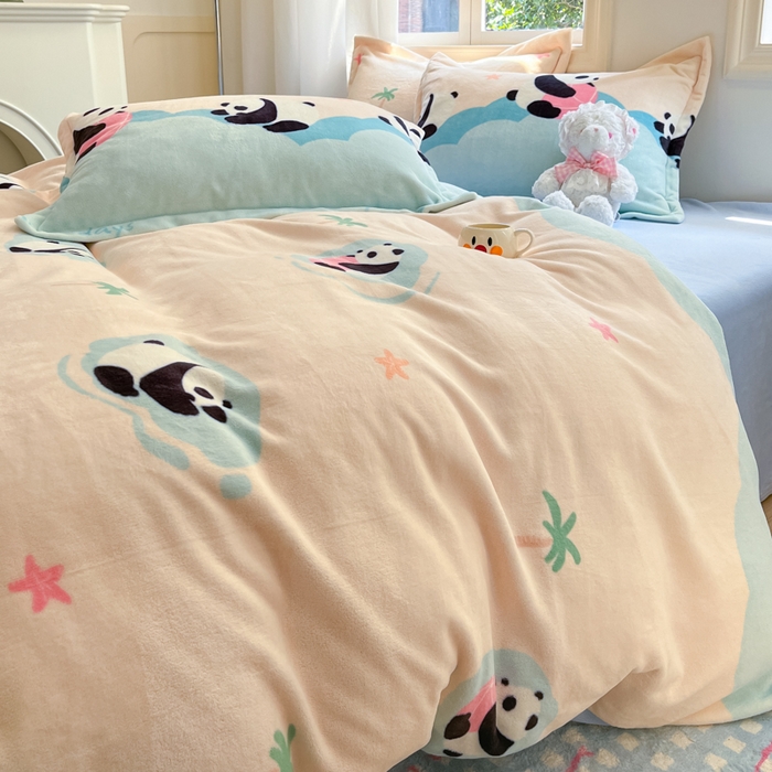 91家纺网 家纺一手货源 找家纺 沐慕 2025新款高克重牛奶绒四件套 牛奶绒-熊墩墩