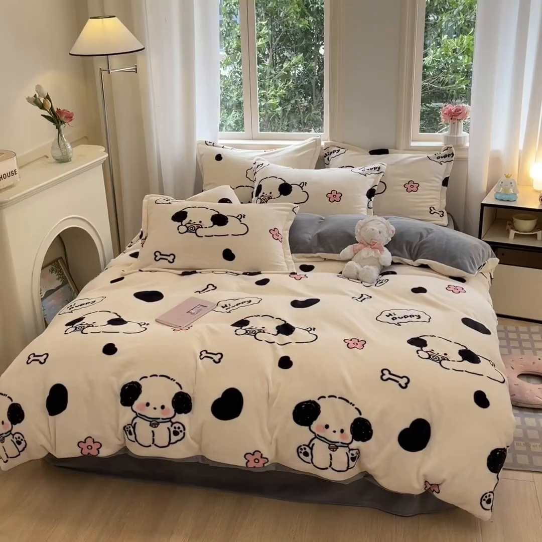 91家纺网 家纺一手货源 找家纺 沐慕 2025新款高克重牛奶绒四件套 牛奶绒-修修狗