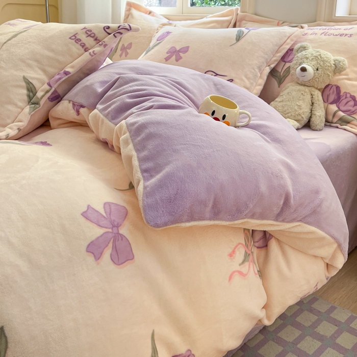 91家纺网 家纺一手货源 找家纺 沐慕 2025新款高克重牛奶绒四件套 牛奶绒-紫色郁金香