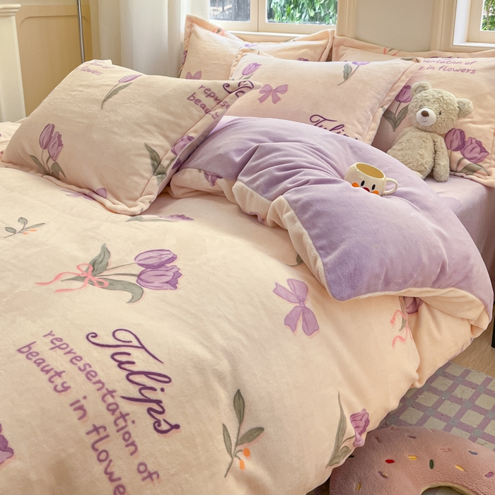 91家纺网 家纺一手货源 找家纺 沐慕 2025新款高克重牛奶绒四件套 牛奶绒-紫色郁金香