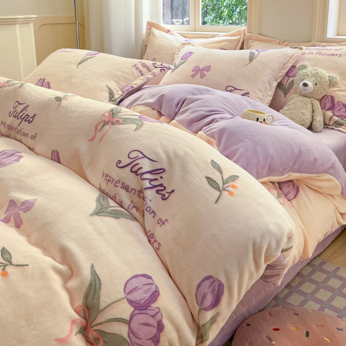 91家纺网 家纺一手货源 找家纺 沐慕 2025新款高克重牛奶绒四件套 牛奶绒-紫色郁金香