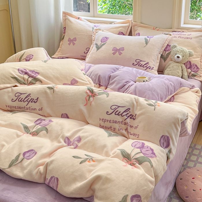 91家纺网 家纺一手货源 找家纺 沐慕 2025新款高克重牛奶绒四件套 牛奶绒-紫色郁金香