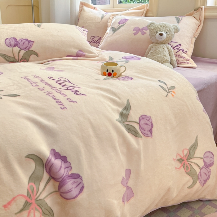 91家纺网 家纺一手货源 找家纺 沐慕 2025新款高克重牛奶绒四件套 牛奶绒-紫色郁金香