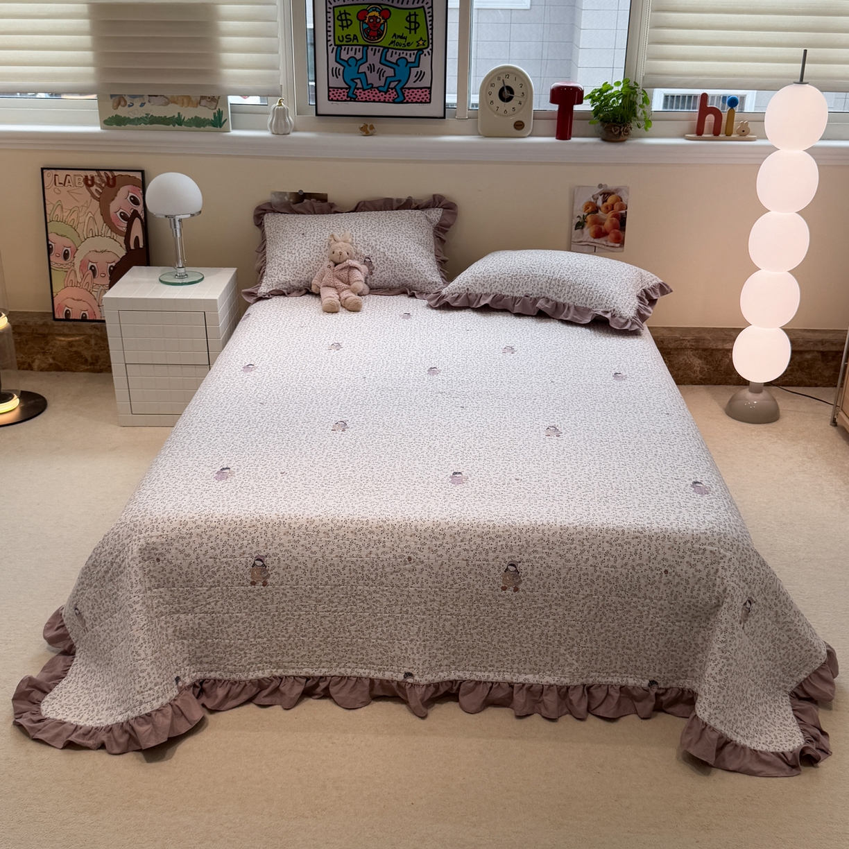 91家纺网 家纺一手货源 找家纺 一加一 2025新款小清新花边款大豆被床盖系列 豆蔻