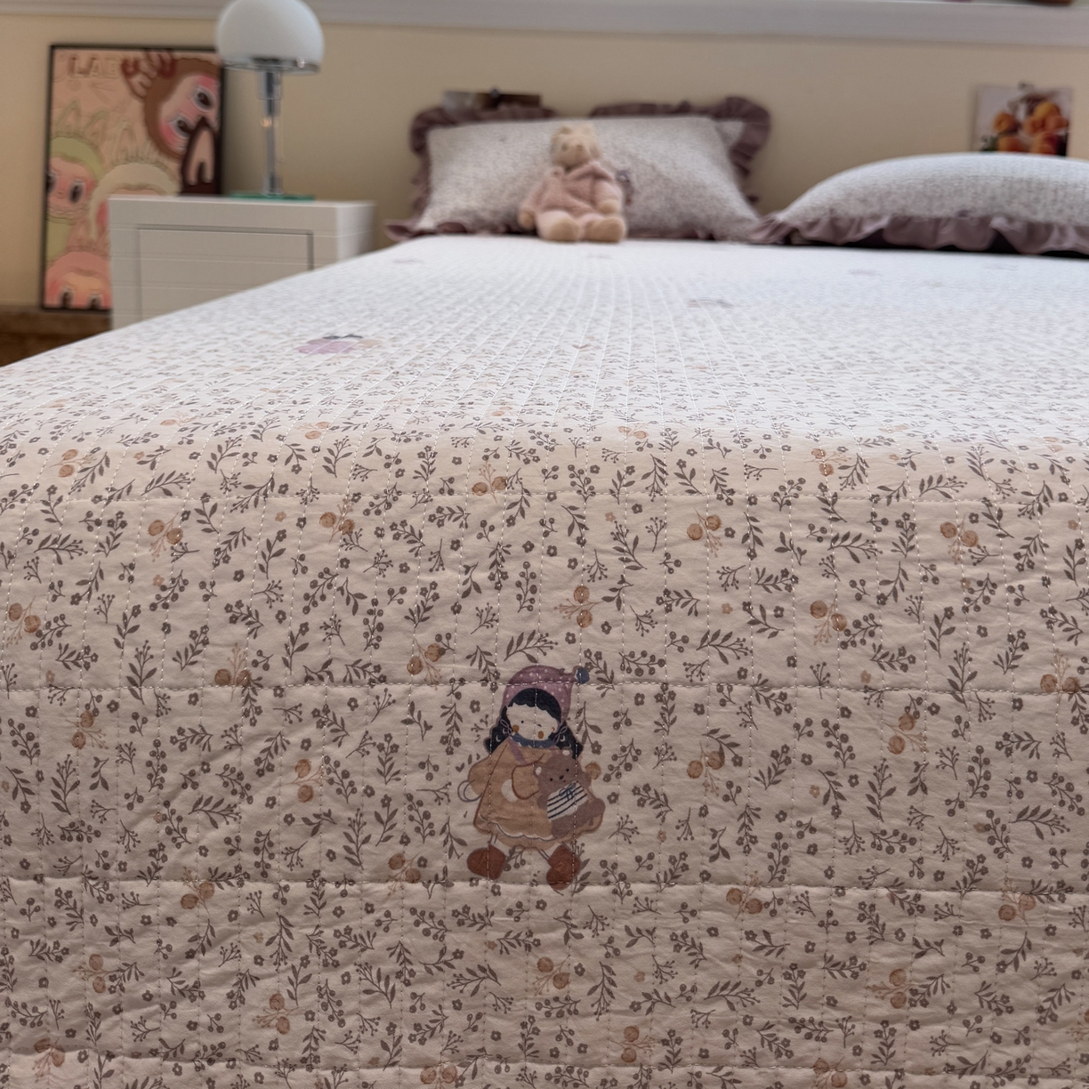 91家纺网 家纺一手货源 找家纺 一加一 2025新款小清新花边款大豆被床盖系列 豆蔻