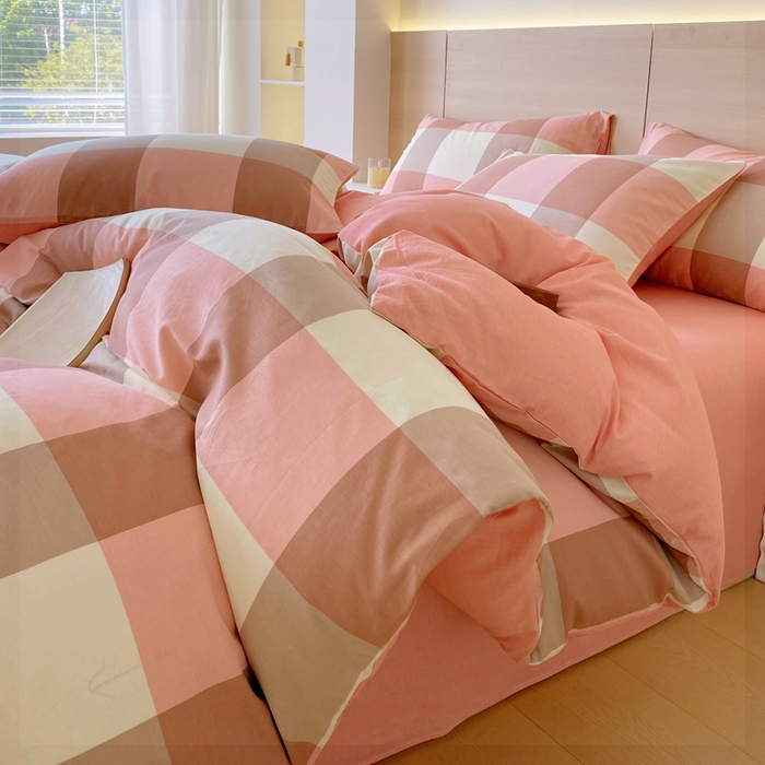 91家纺网 家纺一手货源 找家纺 春皖家纺 2025新款12868全棉印花四件套-大床图 粉大格