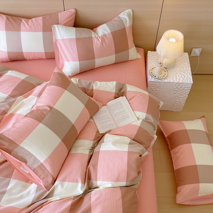 91家纺网 家纺一手货源 找家纺 春皖家纺 2025新款12868全棉印花四件套-大床图 粉大格