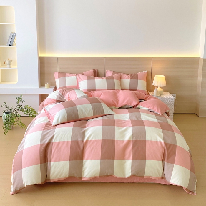 91家纺网 家纺一手货源 找家纺 春皖家纺 2025新款12868全棉印花四件套-大床图 粉大格