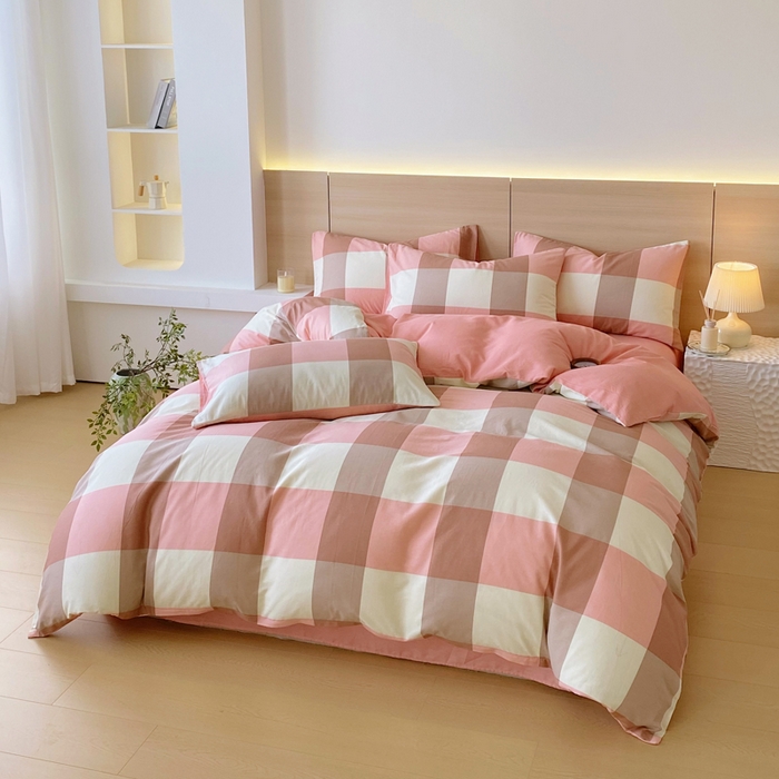 91家纺网 家纺一手货源 找家纺 春皖家纺 2025新款12868全棉印花四件套-大床图 粉大格