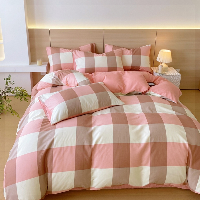 91家纺网 家纺一手货源 找家纺 春皖家纺 2025新款12868全棉印花四件套-大床图 粉大格