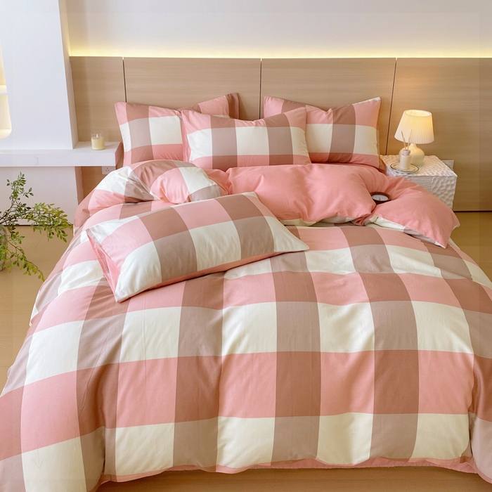 91家纺网 家纺一手货源 找家纺 春皖家纺 2025新款12868全棉印花四件套-大床图 粉大格