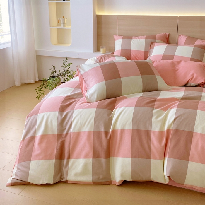 91家纺网 家纺一手货源 找家纺 春皖家纺 2025新款12868全棉印花四件套-大床图 粉大格