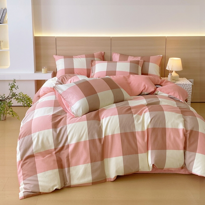 91家纺网 家纺一手货源 找家纺 春皖家纺 2025新款12868全棉印花四件套-大床图 粉大格