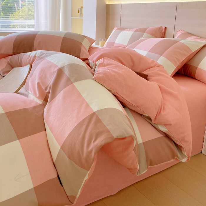 91家纺网 家纺一手货源 找家纺 春皖家纺 2025新款12868全棉印花四件套-大床图 粉大格