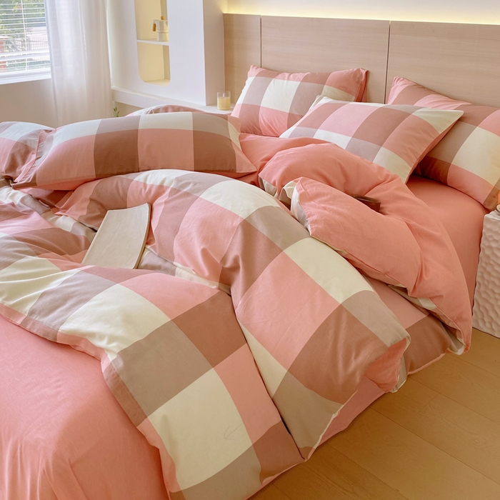 91家纺网 家纺一手货源 找家纺 春皖家纺 2025新款12868全棉印花四件套-大床图 粉大格