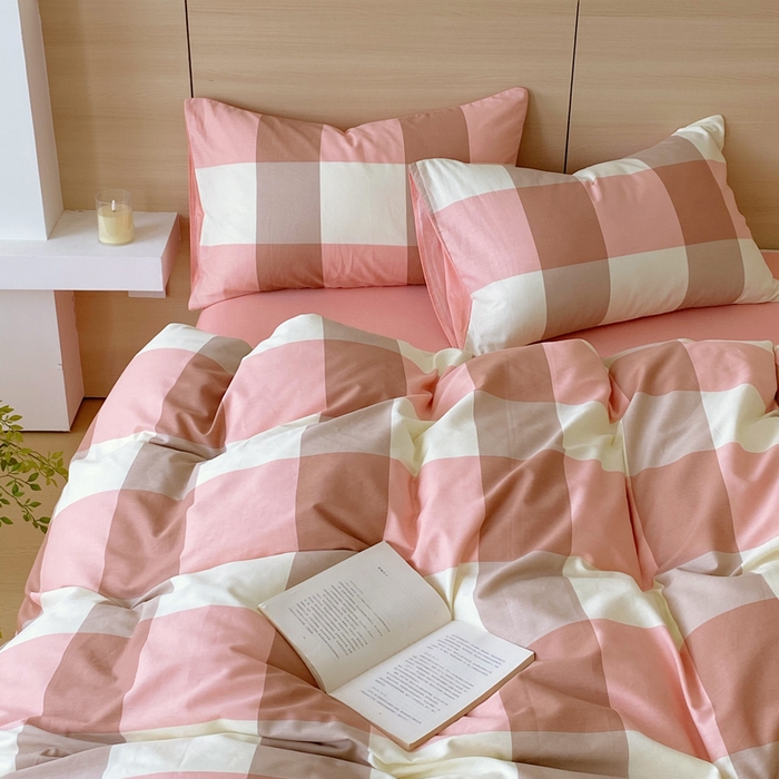 91家纺网 家纺一手货源 找家纺 春皖家纺 2025新款12868全棉印花四件套-大床图 粉大格